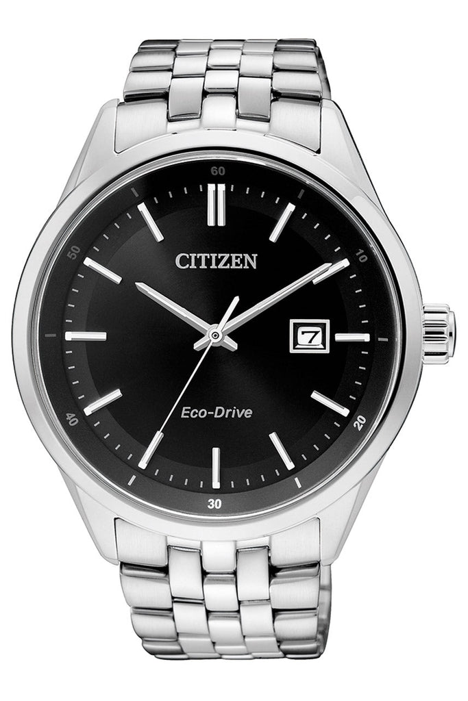 Citizen Eco Drive Black Dial Silver Steel Strap Watch For Men - BM7250-56E