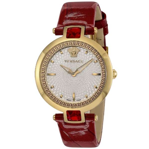 Versace Crystal Gleam White Dial Red Leather Strap Watch For Women - VAN040016