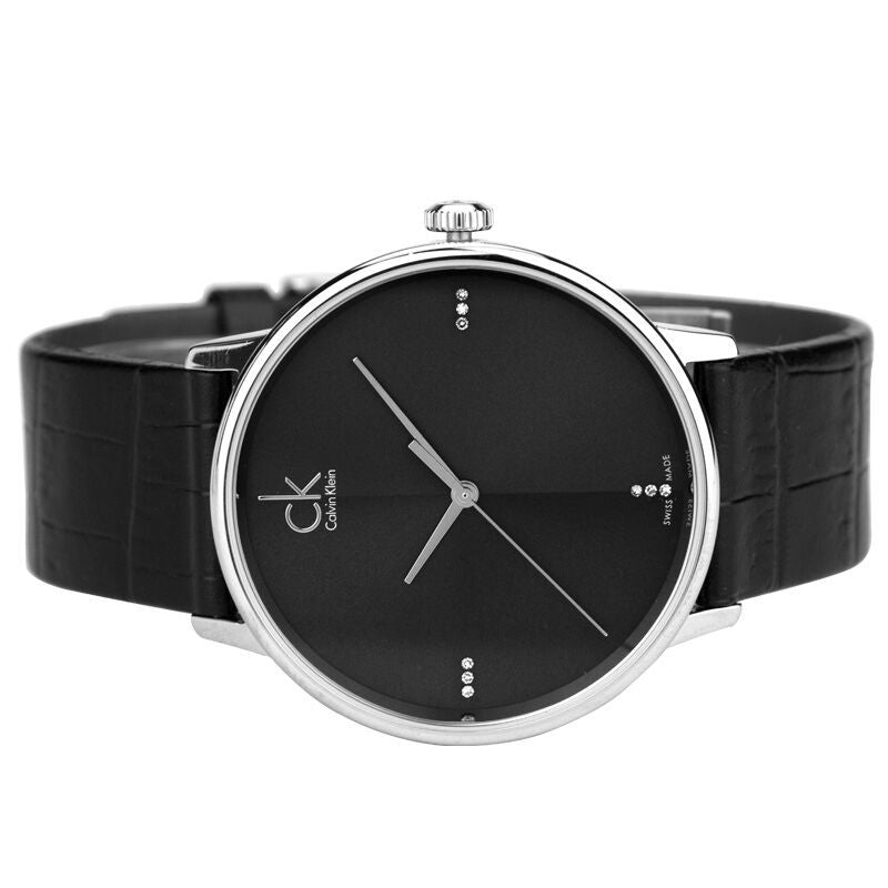 Calvin Klein Accent Black Dial Black Leather Strap Watch for Men - K2Y2X1CU