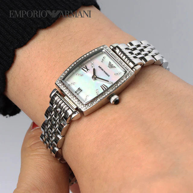 Emporio Armani Gianni T-Bar Quartz White Dial Silver Steel Strap Watch For Women - AR11405