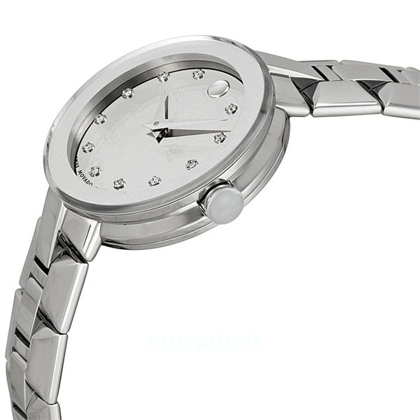 Movado Sapphire Diamonds Silver Dial Silver Steel Strap Watch For Women - 606814