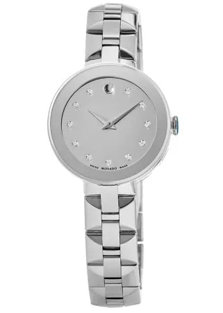Movado Sapphire Diamonds Silver Dial Silver Steel Strap Watch For Women - 606814