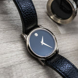 Movado Museum Classic Black Dial Black Leather Strap Watch For Women - 0607016