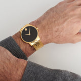 Movado Museum Classic Quartz Black Dial Gold Steel Strap Watch for Men - 0607203
