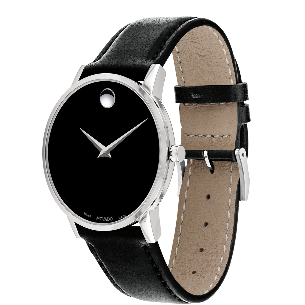 Movado Museum Black Dial Black Leather Strap Watch For Men - 2100002