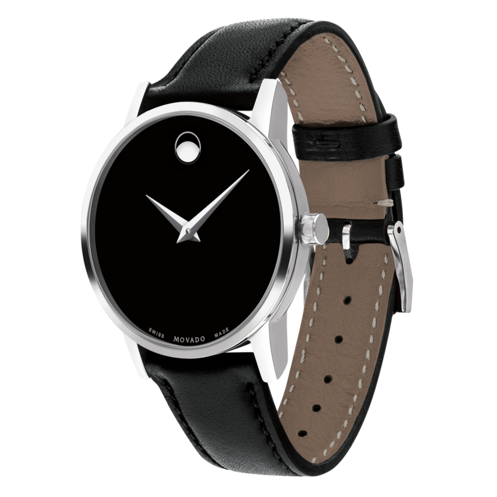 Movado Museum Black Dial Black Leather Strap Watch For Men - 2100002