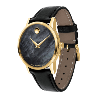 Movado Museum Black Dial Black Leather Strap Watch For Men - 2100005