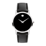 Movado Museum Black Dial Black Leather Strap Watch For Men - 606502