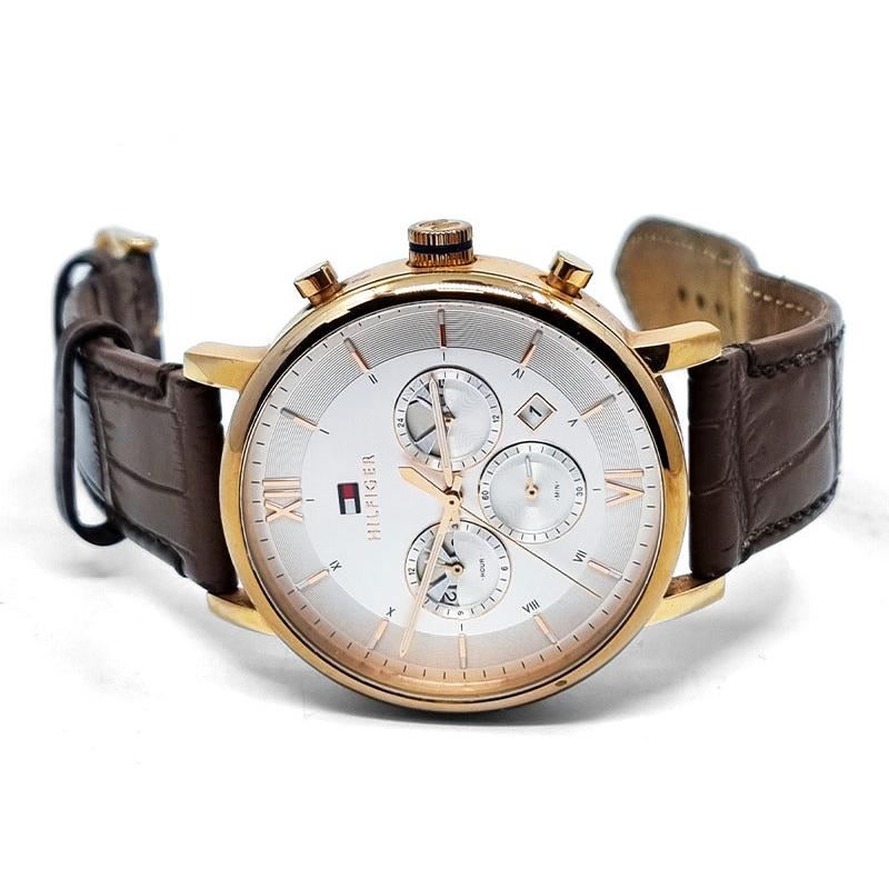 Tommy Hilfiger Evan White Dial Brown Leather Strap Watch for Men - 1710394