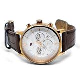 Tommy Hilfiger Evan White Dial Brown Leather Strap Watch for Men - 1710394