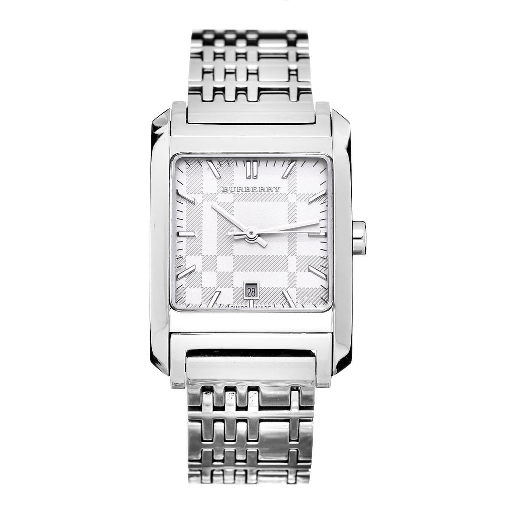 Burberry Nova Check Square White Dial Silver Steel Strap Watch for Women - BU1572
