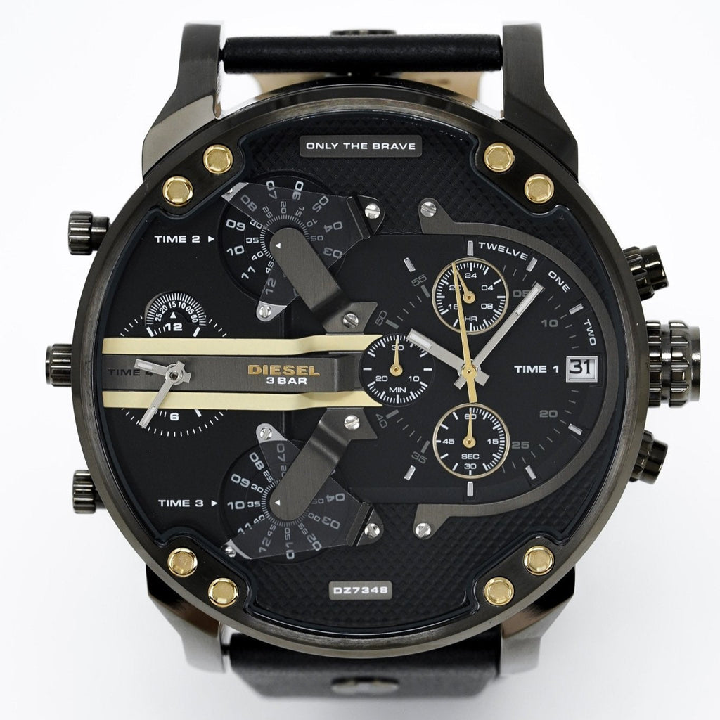 Diesel Mr Daddy 2.0 Chronograph Black Dial Black Leather Strap Watch For Men - DZ7348