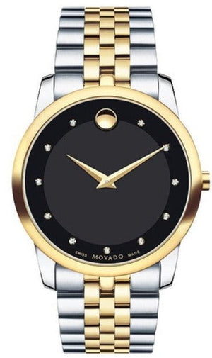 Movado Museum Classic Diamonds Black Dial Two Tone Steel Strap Watch For Men - 0606879