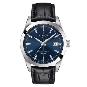 Tissot Gentleman Powermatic 80 Silicium Blue Dial Black Leather Strap Watch For Men - T127.407.16.041.01