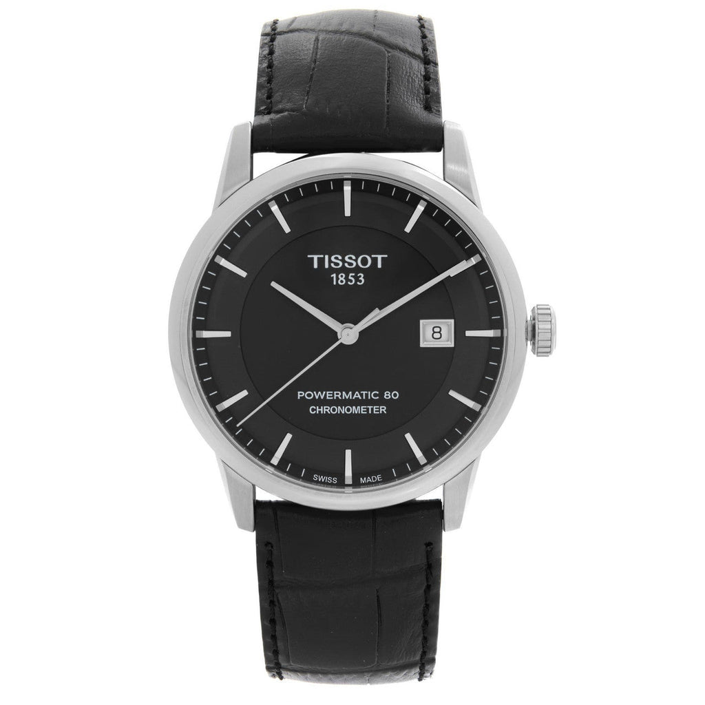 Tissot T Classic Luxury Powermatic 80 Black Dial Black Leather Strap Watch For Men - T086.408.16.051.00