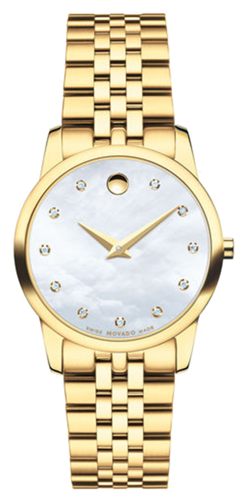 Movado Museum Classic Diamonds Mother of Pearl Dial Gold Steel Strap Watch For Women - 0606998