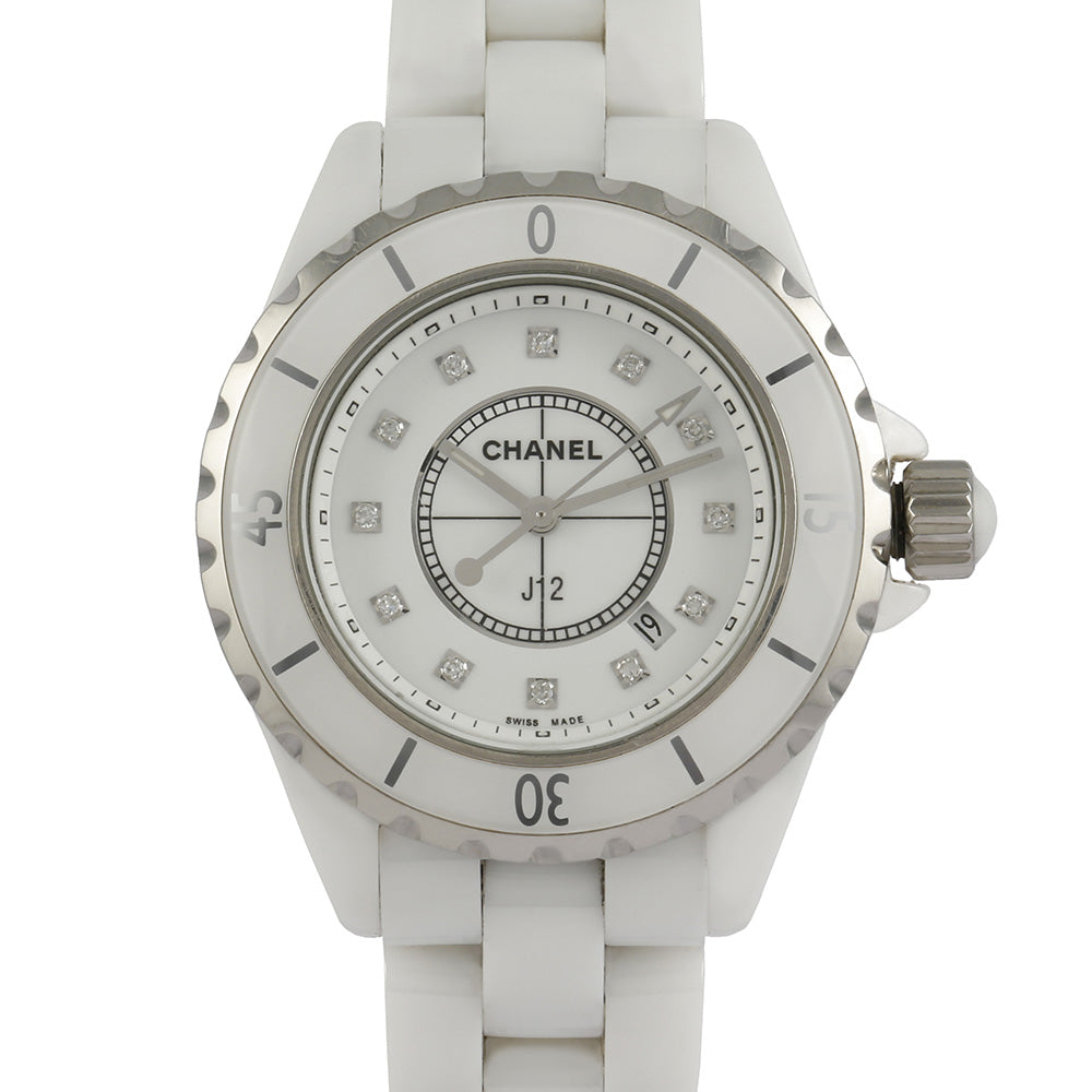 Chanel J12 Diamonds Ceramic White Dial White Steel Strap Watch for Women - J12 H1628