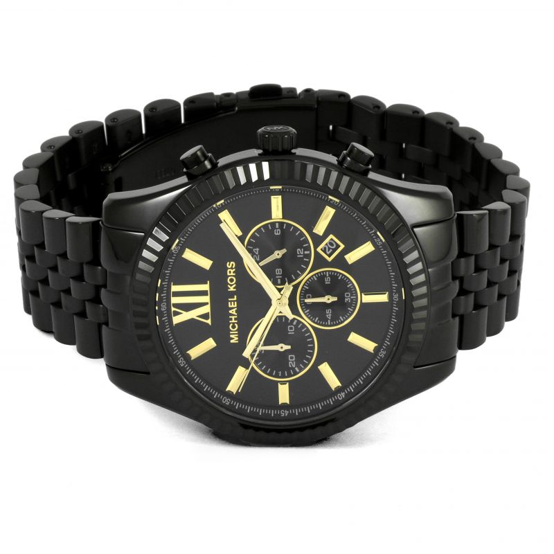 Michael Kors Lexington Chronograph Black Dial Black Steel Strap Watch for Men - MK8603