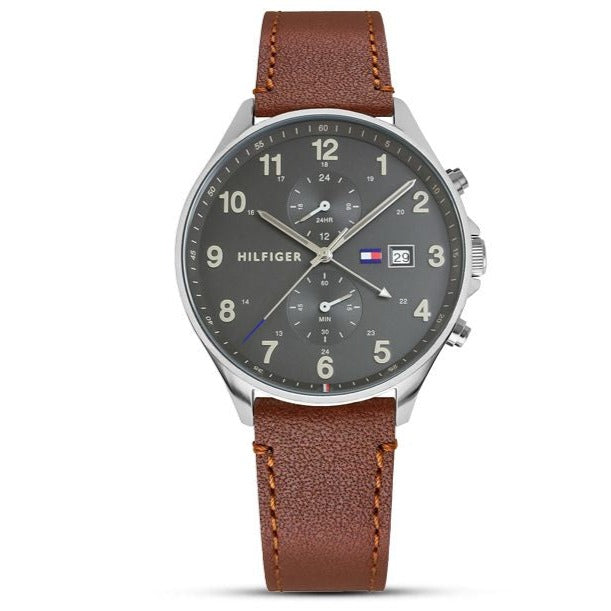 Tommy Hilfiger West Chronograph Grey Dial Brown Leather Strap Watch For Men - 1791710