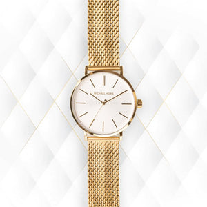 Michael Kors Auden Three Hand White Dial Gold Mesh Strap Watch for Women - MK7150