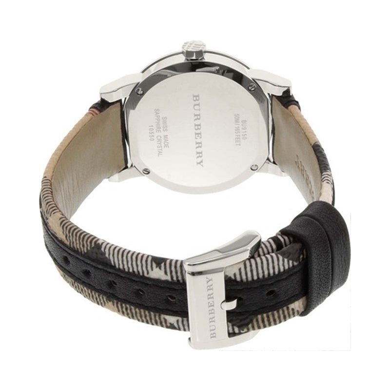 Burberry The City White Dial Black Haymarket Leather Strap Watch for Women - BU9150
