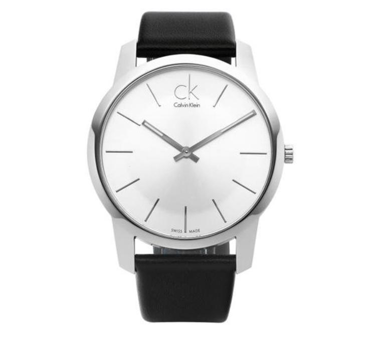 Calvin Klein City Silver Dial Black Leather Strap Watch For Women - K2G231C6