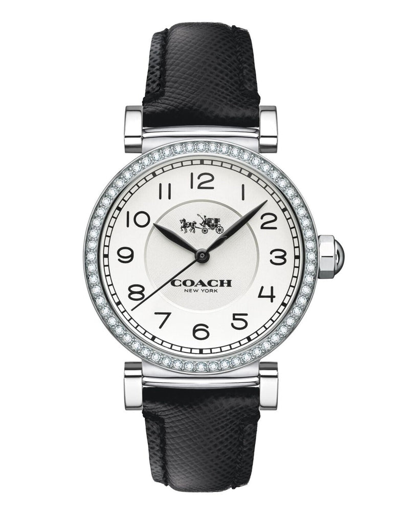 Coach Madison White Dial Black Leather Strap Watch for Women - 14502399