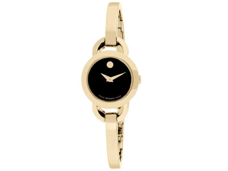Movado Rondiro 22mm Black Dial Yellow Gold Steel Strap Watch For Women - 0606888