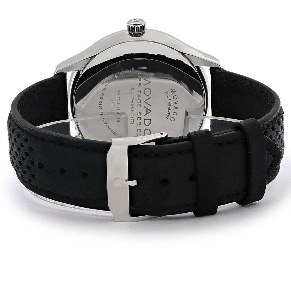 Movado Heritage Calendoplan Black Dial Black Leather Strap Watch for Men - 3650004