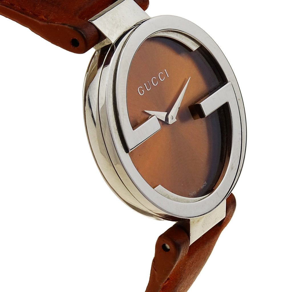 Gucci Interlocking G Brown Dial Brown Leather Strap Watch For Women - YA133319