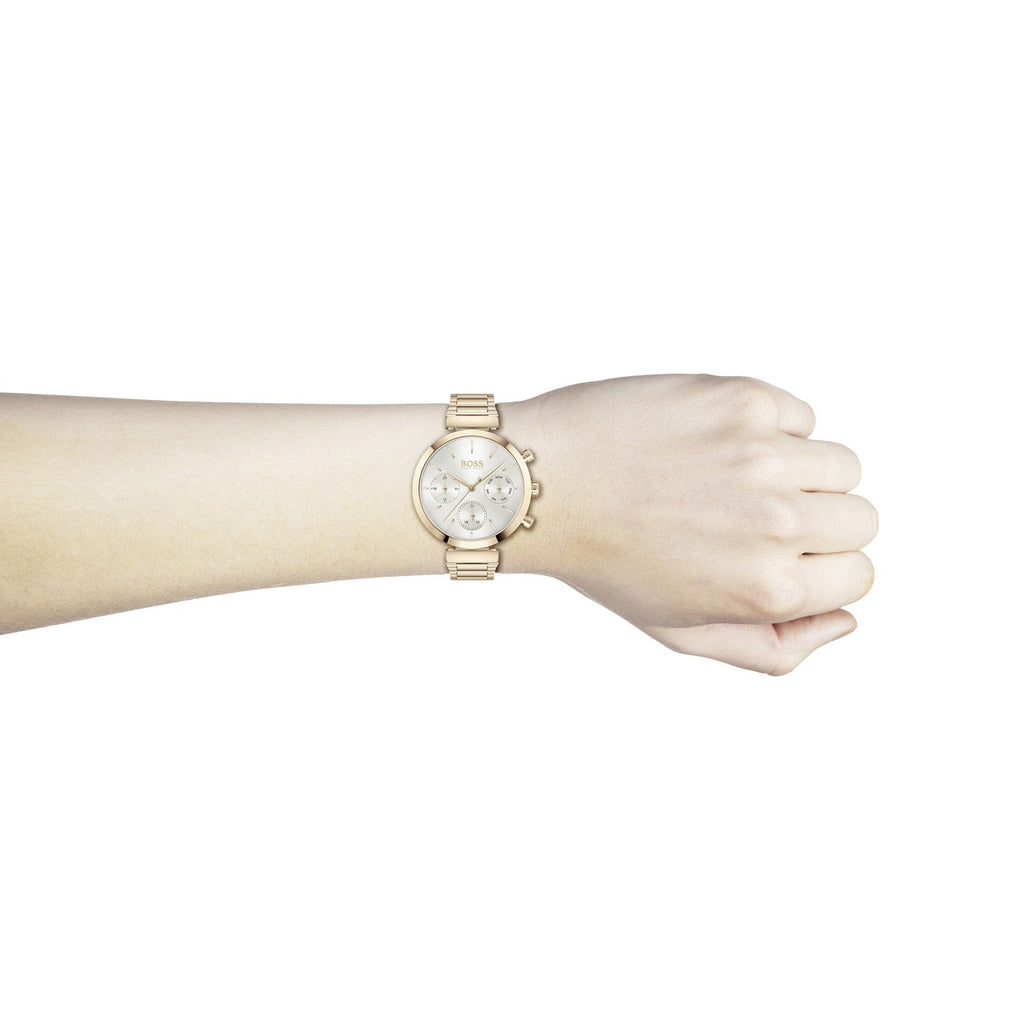 Hugo Boss Flawless Quartz White Dial Gold Steel Strap Watch for Women -1502531
