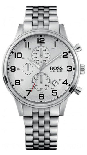 Hugo Boss Aeroliner Chronograph White Dial Silver Steel Strap Watch For Men - 1512445