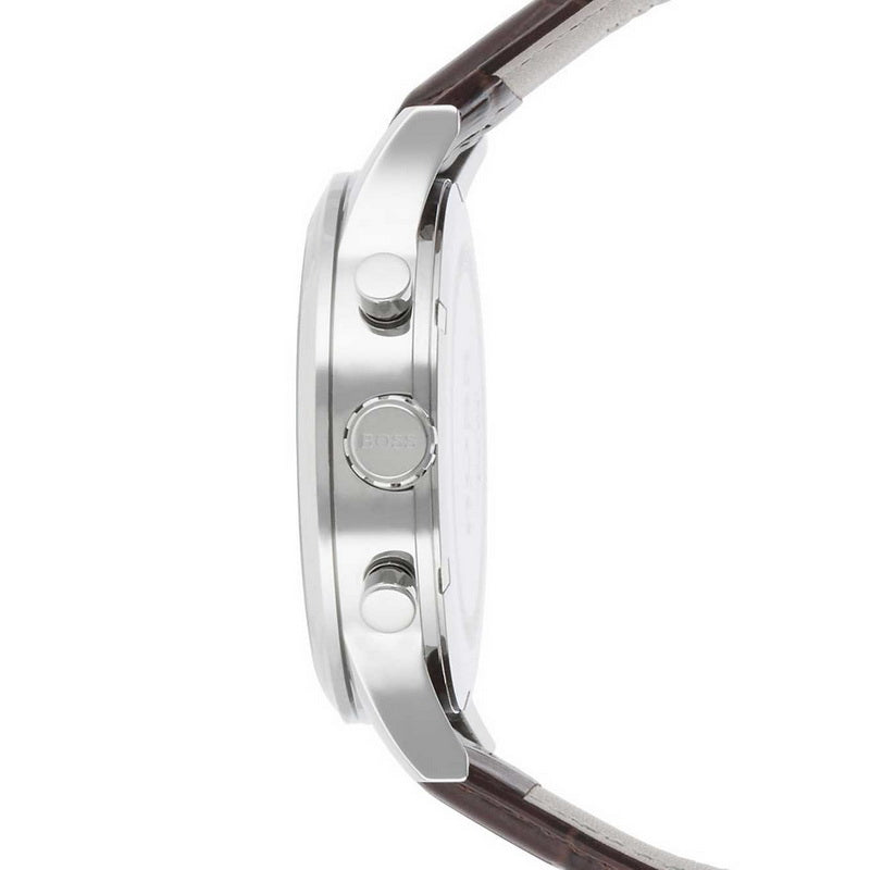 Hugo Boss Aeroliner Chronoraph White Dial Brown Leather Strap Watch For Men - 1512447
