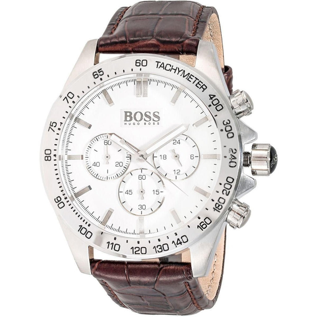 Hugo Boss Ikon White Dial Brown Leather Strap Watch for Men - 1513175