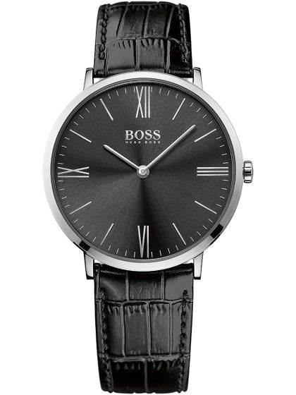 Hugo Boss Jackson Black Dial Black Leather Strap Watch for Men - 1513369