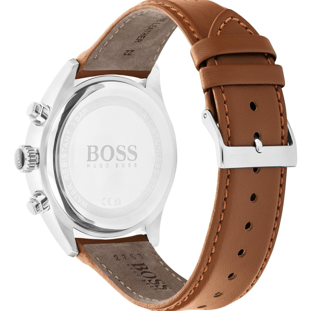 Hugo Boss Grand Prix White Dial Brown Leather Strap Watch for Men - 1513475