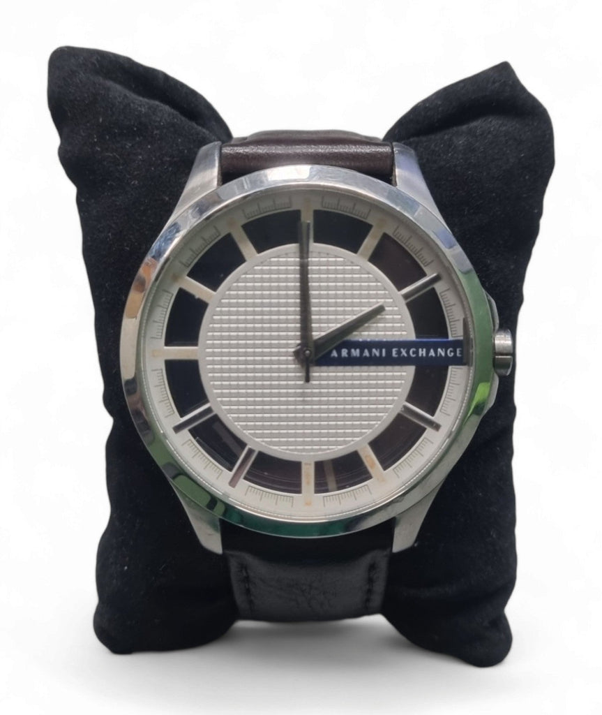 Armani Exchange Hampton Chronograph White Dial Brown Leather Strap Watch For Men - AX2187