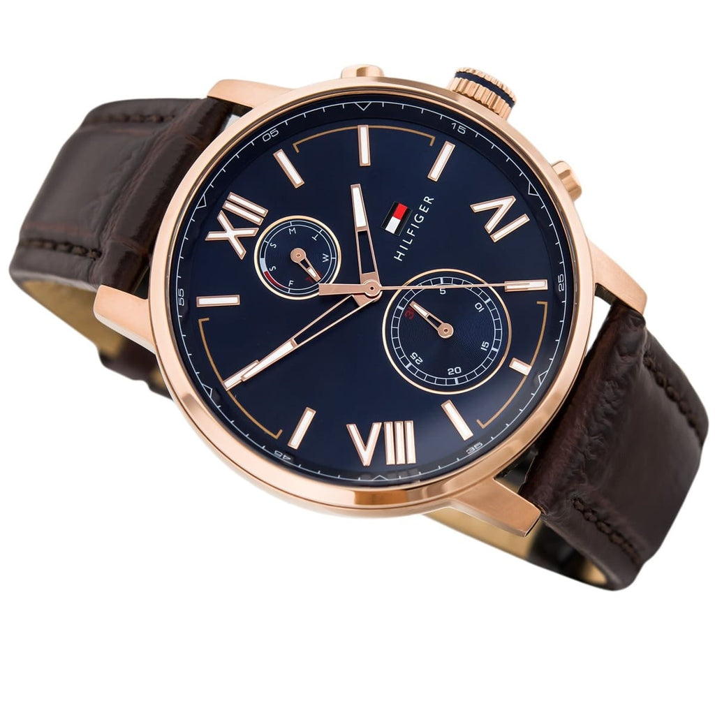 Tommy Hilfiger Aiden Quartz Blue Dial Brown Leather Strap Watch for Men - 1791308