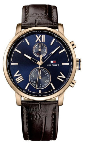 Tommy Hilfiger Aiden Quartz Blue Dial Brown Leather Strap Watch for Men - 1791308