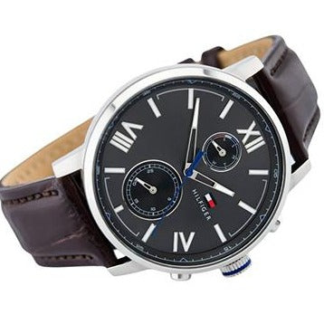 Tommy Hilfiger Aiden Quartz Black Dial Brown Leather Strap Watch for Men - 1791309