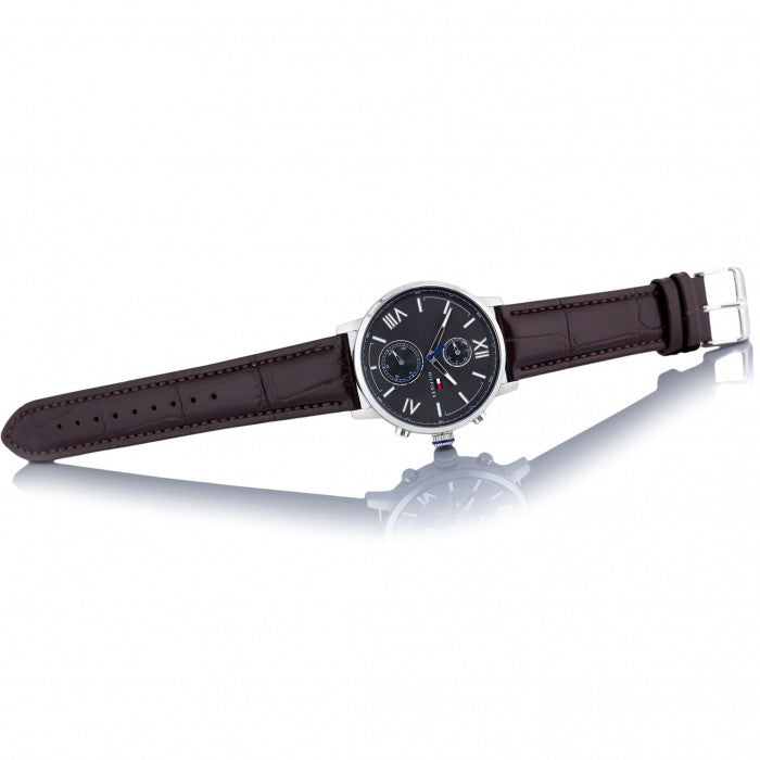 Tommy Hilfiger Aiden Quartz Black Dial Brown Leather Strap Watch for Men - 1791309