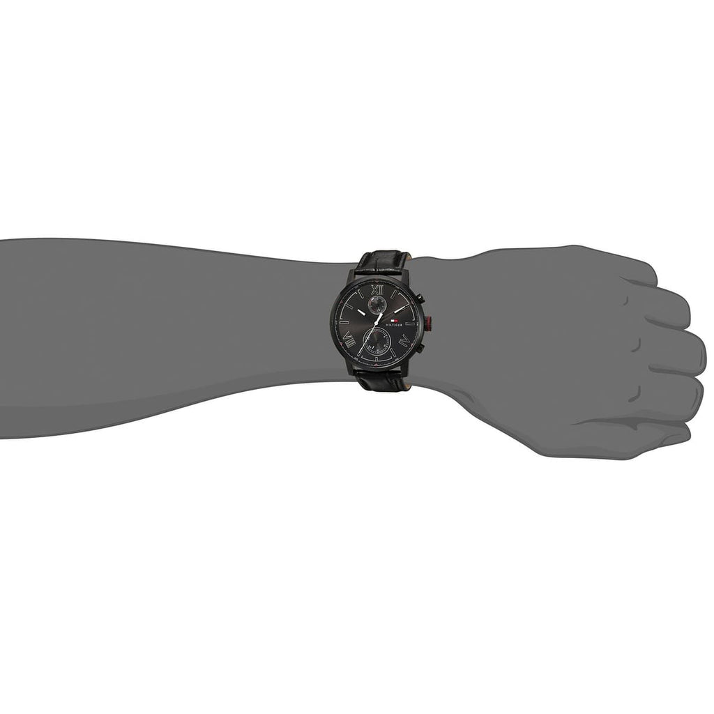 Tommy Hilfiger Aden Chronograph Black Dial Black Leather Strap Watch for Men - 1791310