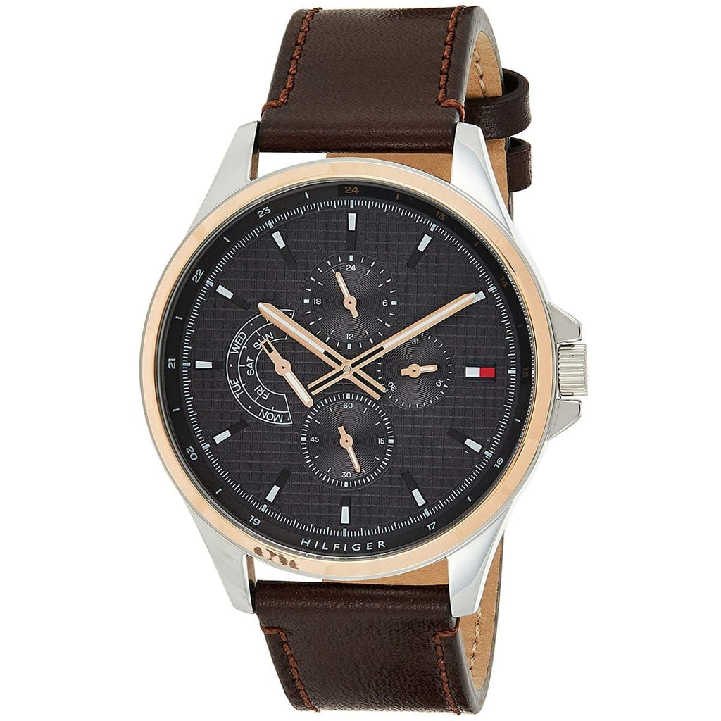 Tommy Hilfiger Shawn Multifunction Grey Dial Brown Leather Strap Watch for Men - 1791615