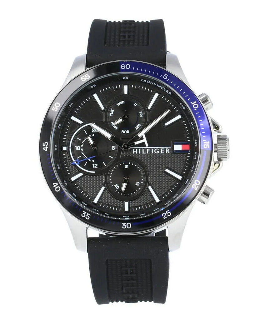 Tommy Hilfiger Bank Quartz Black Dial Black Rubber Strap Watch for Men - 1791724