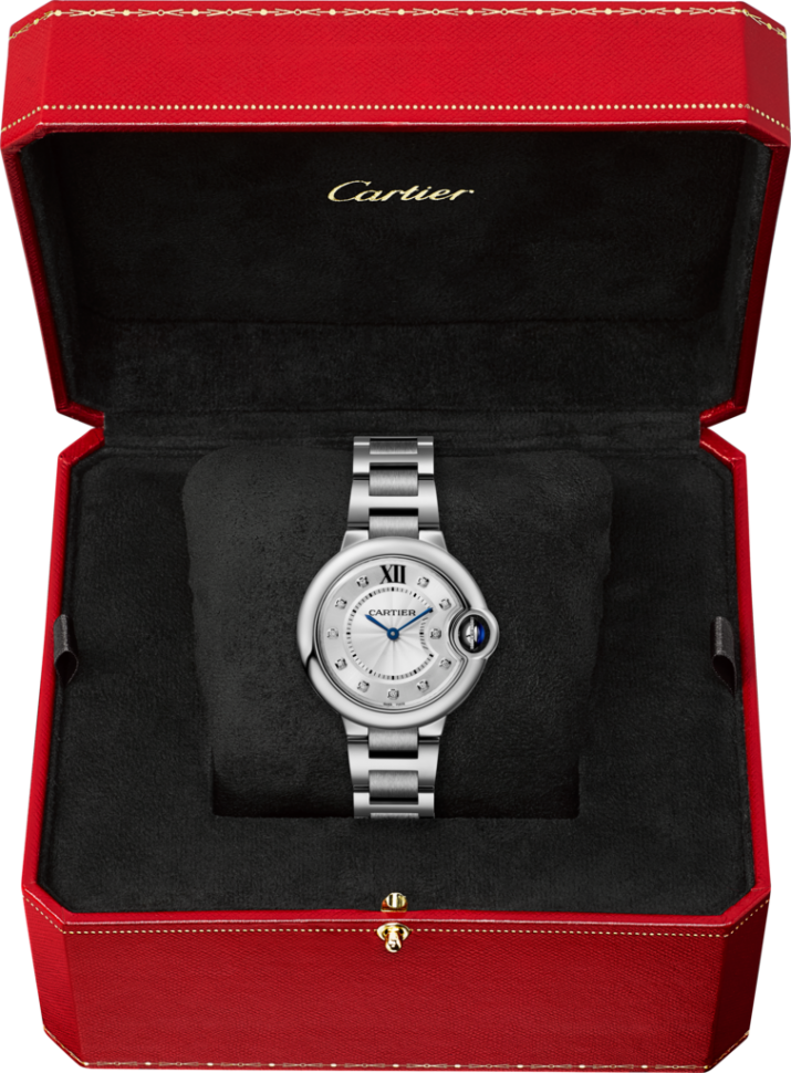 Cartier Ballon Bleu De Cartier Diamonds Silver Dial Silver Steel Strap Watch for Women - W4BB0022