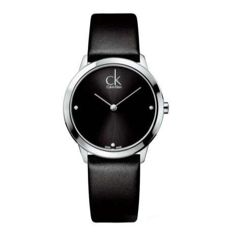 Calvin Klein Minimal Black Dial Black Leather Strap Watch for Men - K3M221CS