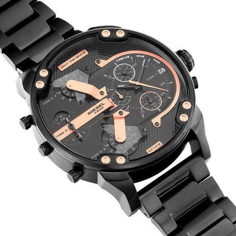 Diesel Big Daddy Chronograph Black Dial Black Steel Strap Watch For Men - DZ7312