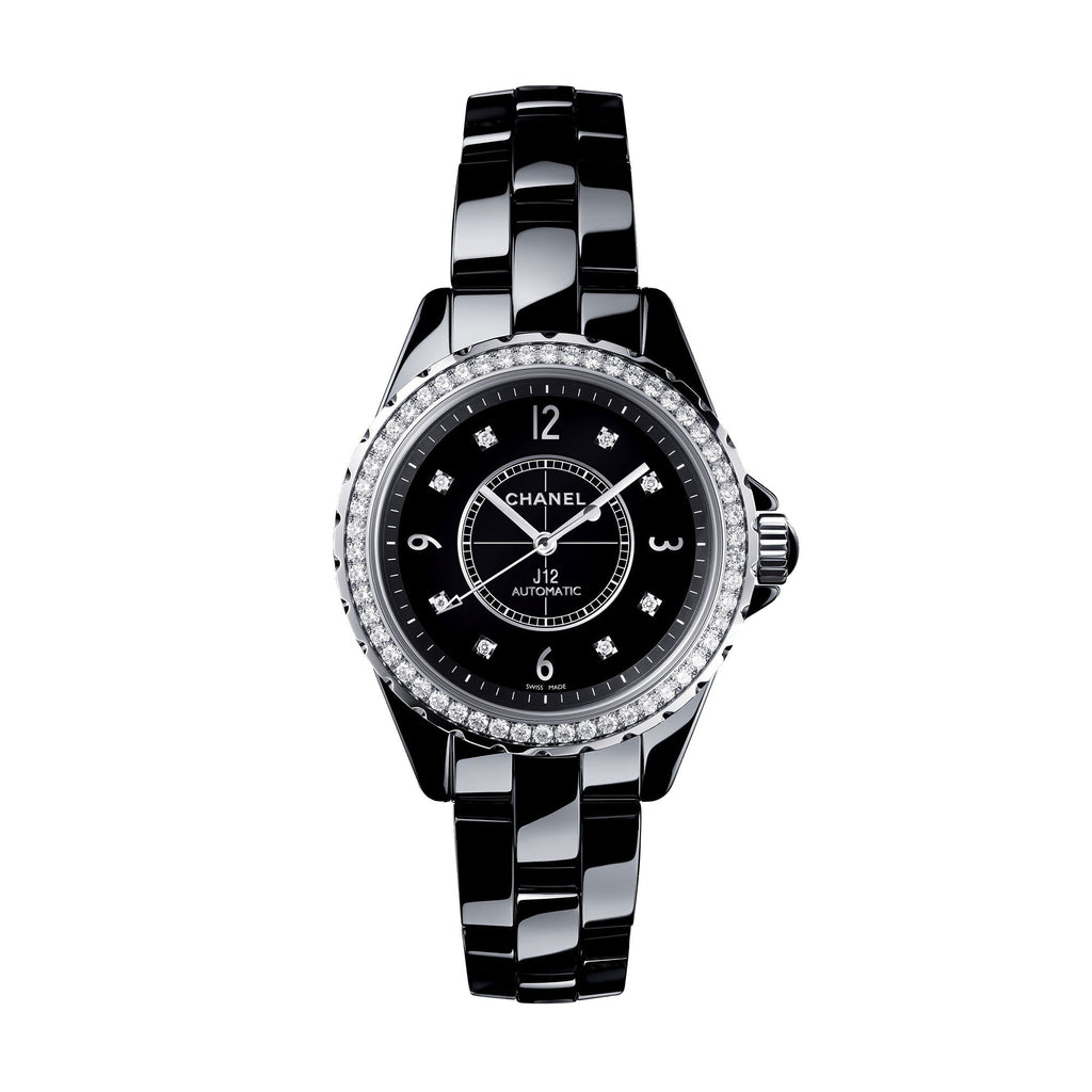 Chanel J12 Diamonds Ceramic Black Dial Black Steel Strap Watch for Women - J12 H3108