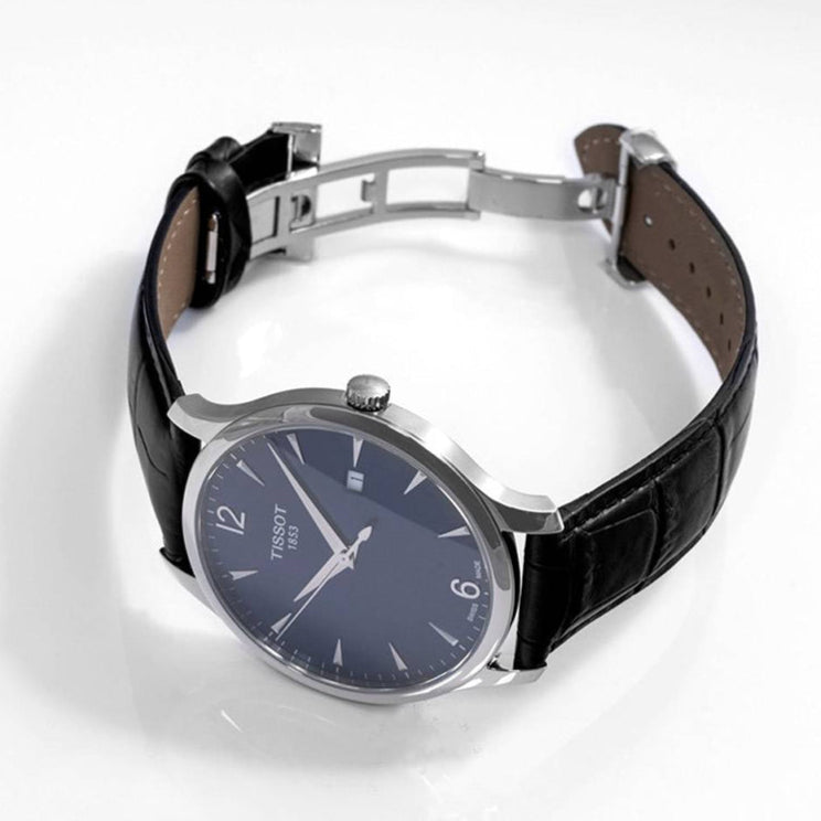 Tissot T Classic Tradition Blue Dial Black Leather Strap Watch For Men - T063.610.16.047.00
