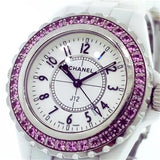Chanel J12 Sapphire Bezel Ceramic White Dial White Steel Strap Watch for Women - J12 H2010